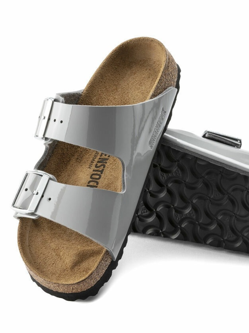 Birkenstock Arizona Birko-Flor Sandal in Patent Alloy Sz 39 - Picture 3 of 14